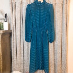 Vintage 80’s Donna Morgan for Non Stop Turquoise Geometric Print Dress Size 8